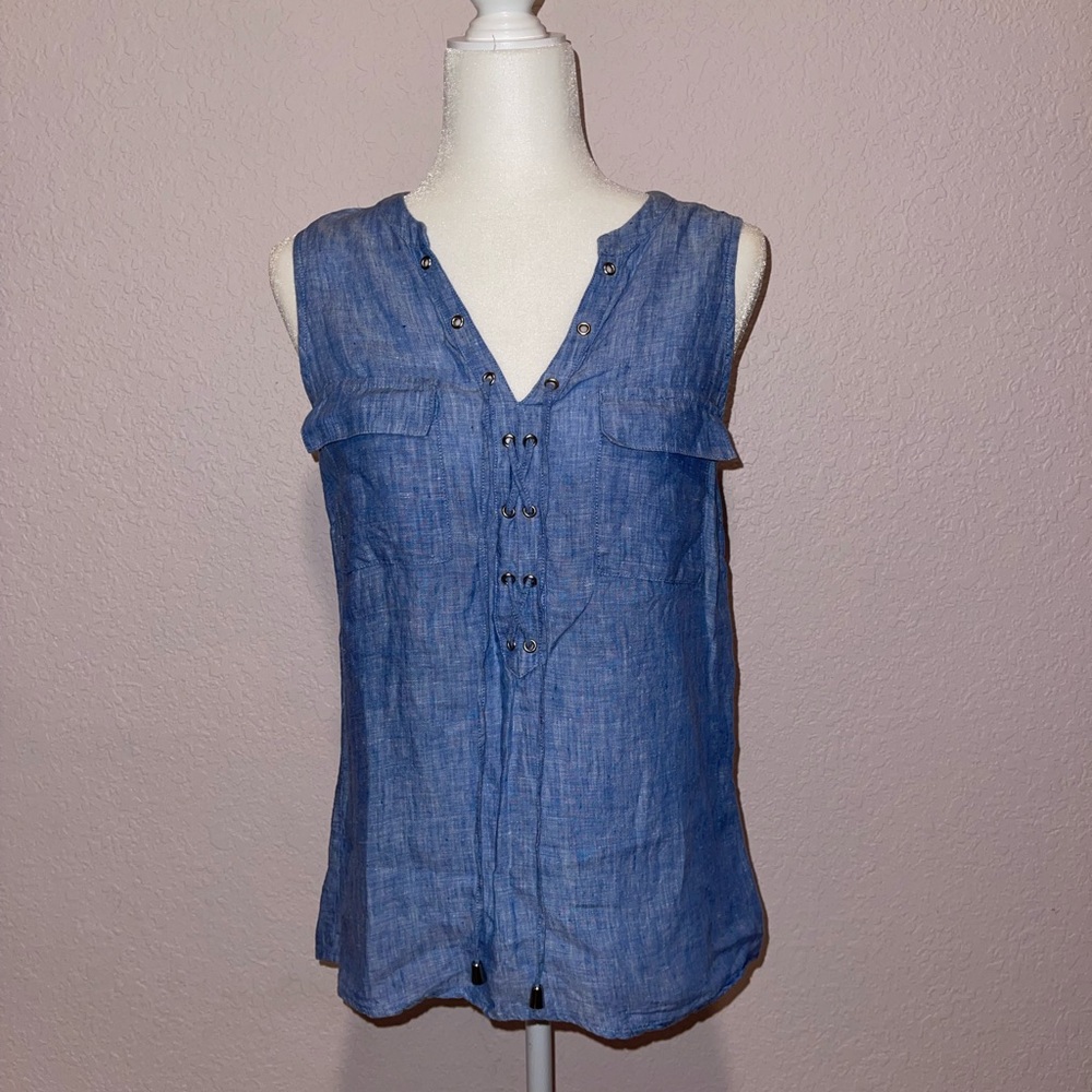 Denim no sleeve top